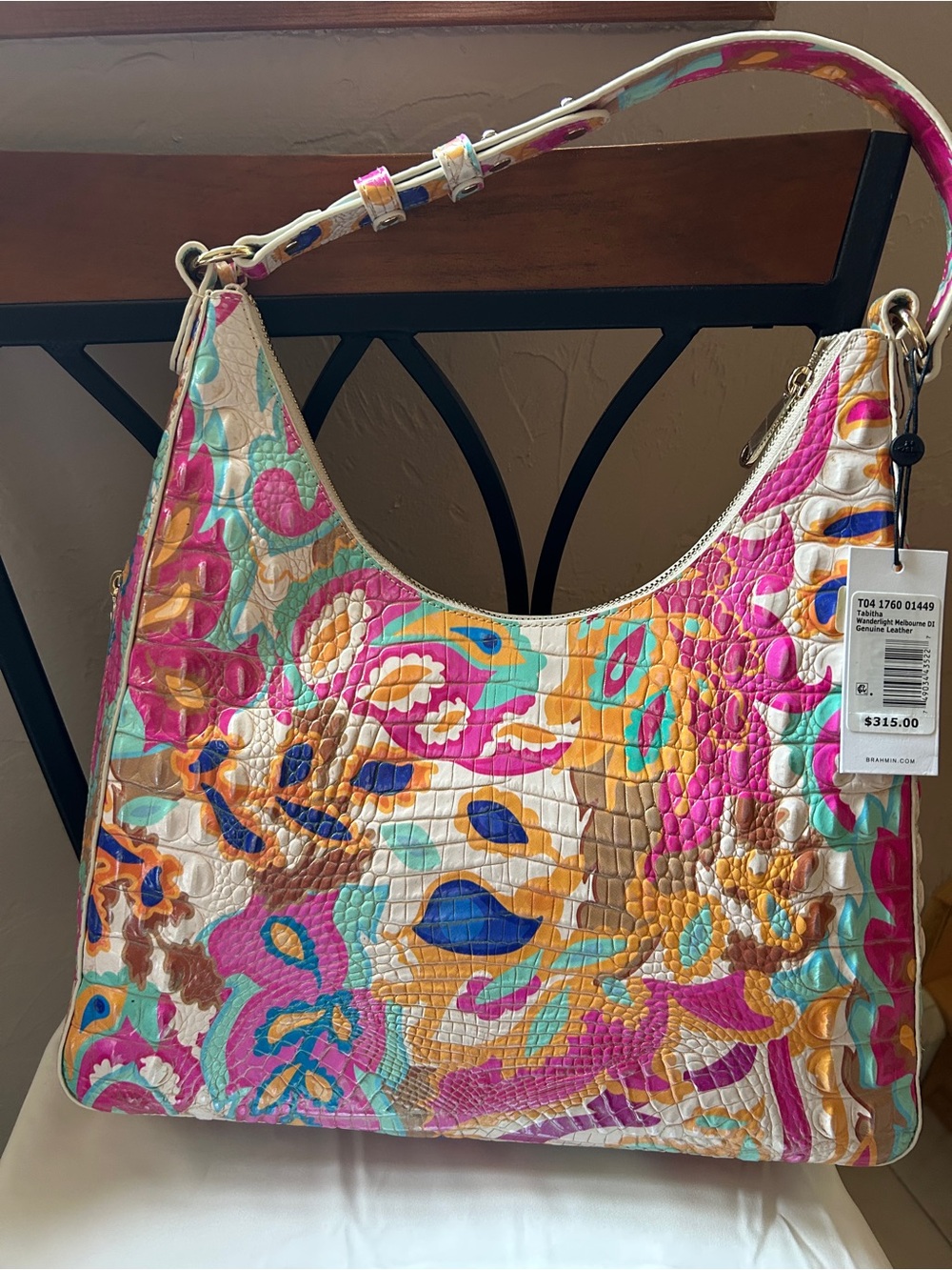 Brahmin Multicolor Floral Embossed Shoulder Bag - Pink, Turquoise & Gold